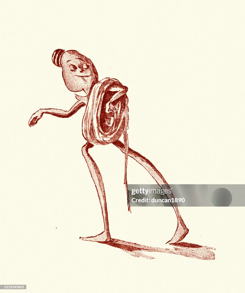Caricature of a runner bean, The Vege-men's revenge, children's book illustration, Florence K Upton, 1890s