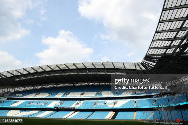 General view inside the stadium prior to the FA Youth Cup Final match between Manchester City and Leeds United at Etihad Stadium on May 10, 2024 in...