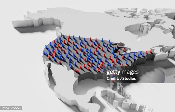 red and blue pawns covering the united states on a map - partito democratico usa foto e immagini stock