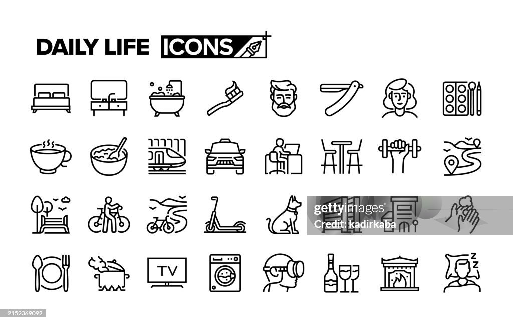 Daily life line icon set. Group of object.