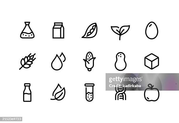 glutenfreies linien-icon-set. gruppe von objekten. - zuckerfrei stock-grafiken, -clipart, -cartoons und -symbole
