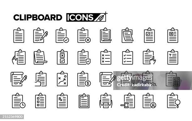 clipboard line icon set. group of object. - note pad stock illustrations