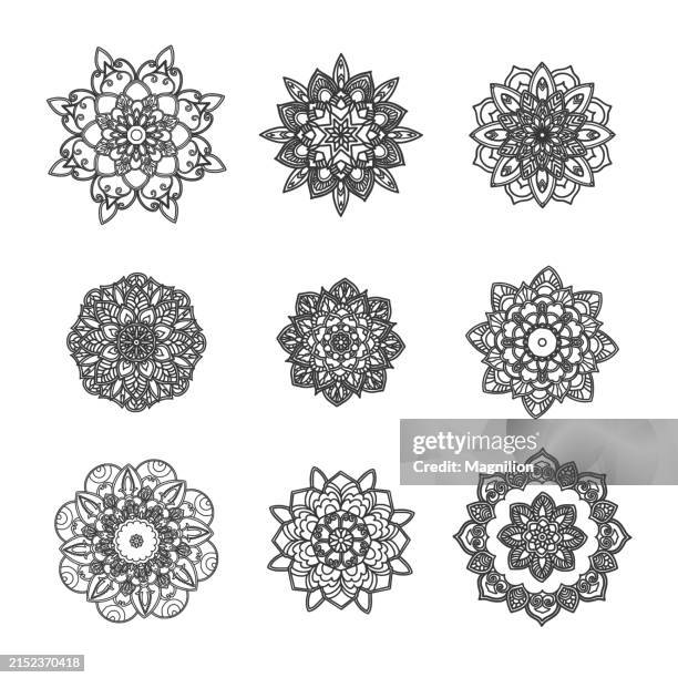 exquisite mandala collection, detailed black and white vector illustrations for design and meditation - mandala stock illustrations