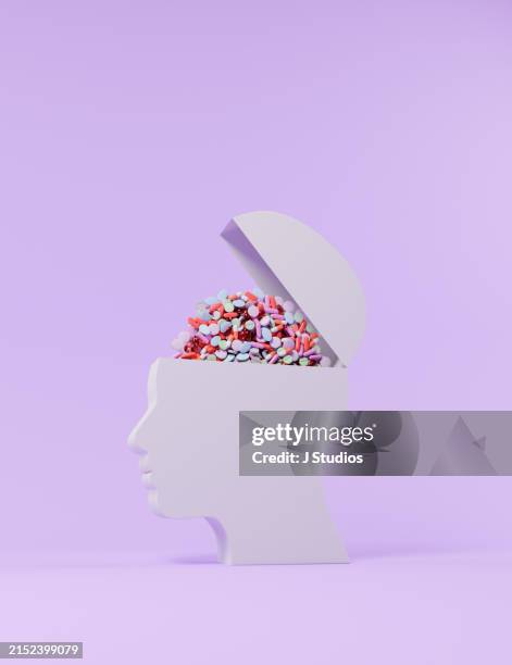 pill brain inside head shape - codeine stock pictures, royalty-free photos & images