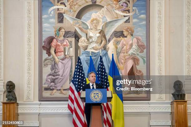 Antony Blinken, US secretary of state, at the Igor Sikorsky Kyiv Polytechnic Institute in Kyiv, Ukraine, on Tuesday, May 14, 2024. Blinken is using a...