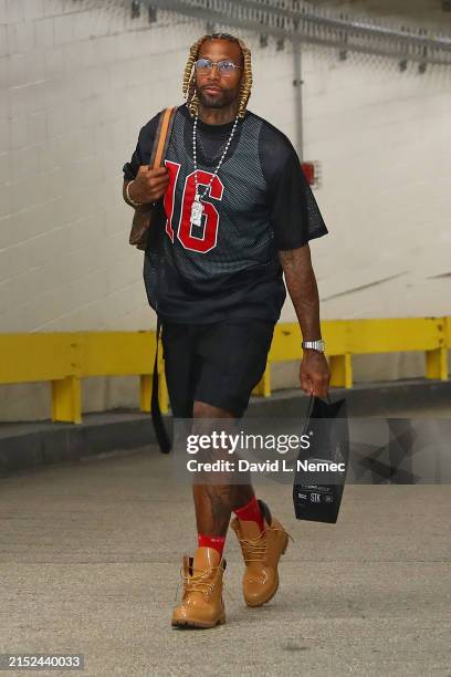 James Johnson of the Indiana Pacers arrives at the arena before the game against the New York Knicks during Round 2 Game 5 of the 2024 NBA Playoffs...