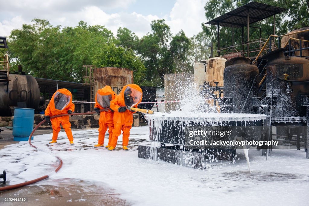 Protection Hot Working In A Hot Zone As Firefighters Wearing Level A Personal ...