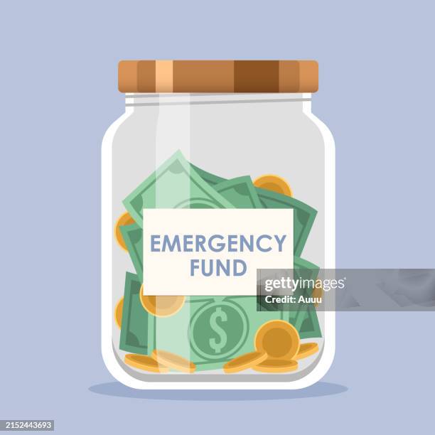 stockillustraties, clipart, cartoons en iconen met emergency fund - glazen pot