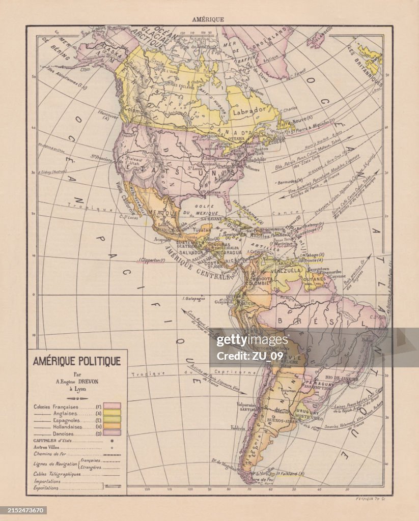 Mappa politica dell'America e delle ex colonie, cromolitografia, pubblicata nel 1898