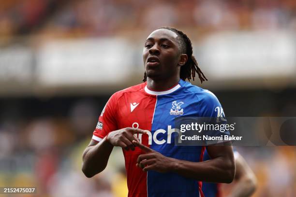 Eberechi Eze of Crystal Palace celebrates scoring his team's third goal during the Premier League match between Wolverhampton Wanderers and Crystal...