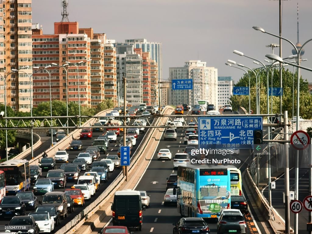 Traffic Flows at Sunset in Beijing