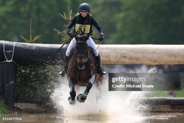 Lucy Latta of Ireland riding RCA Patron Saint clears the Lake fence on her way to third place during the Badminton Horse Trials 5Cross Country day at...