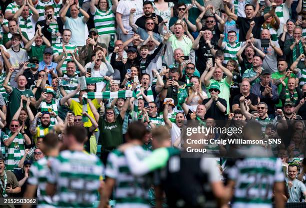 General view of Celtic supporters during a cinch Premiership match between Celtic and Rangers at Celtic Park, on May 11 in Glasgow, Scotland.