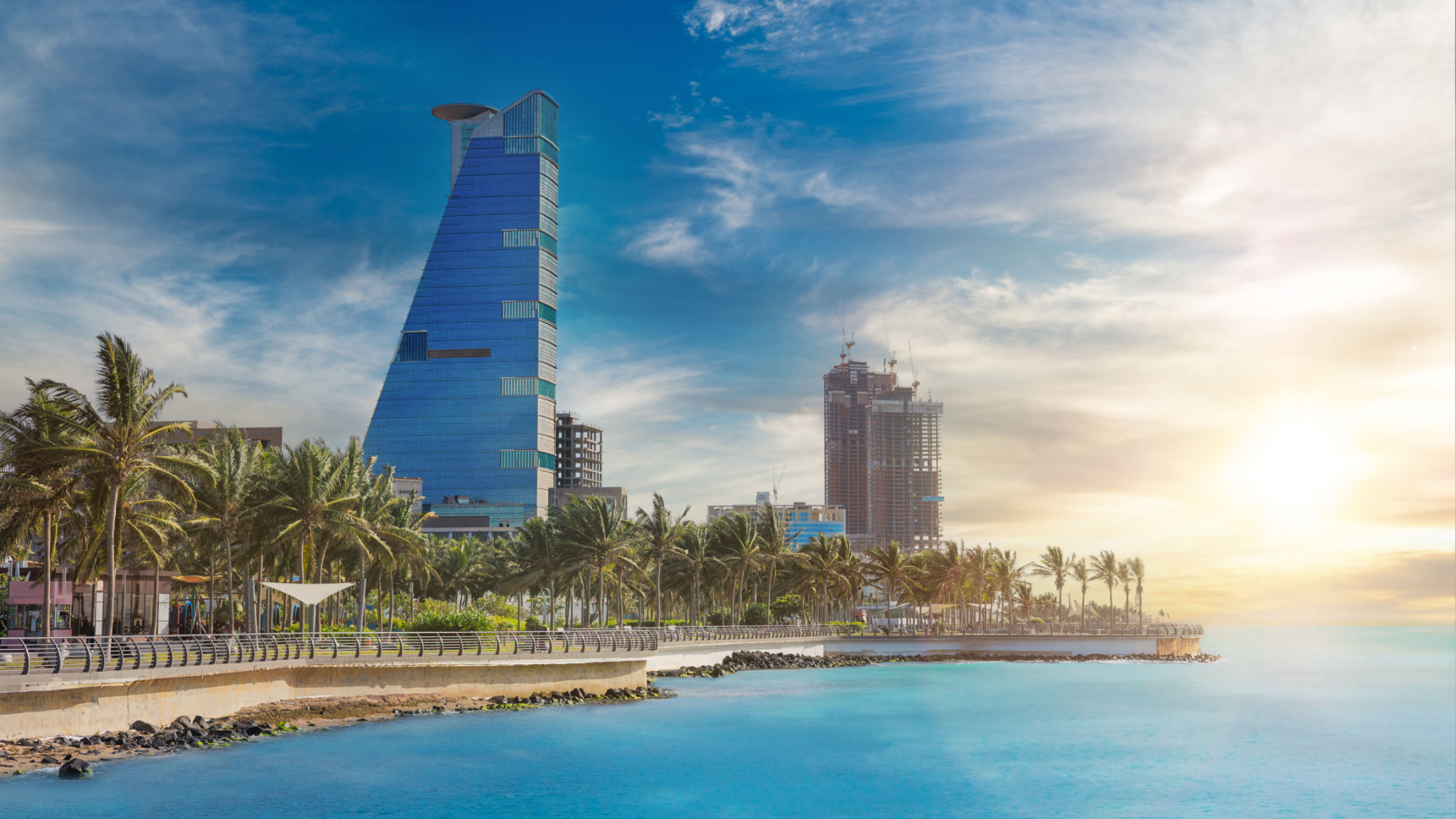 View of Jeddah skyscrapers from the public beach in Saudi Arabia View of Jeddah skyscrapers from the public beach in Saudi Arabia