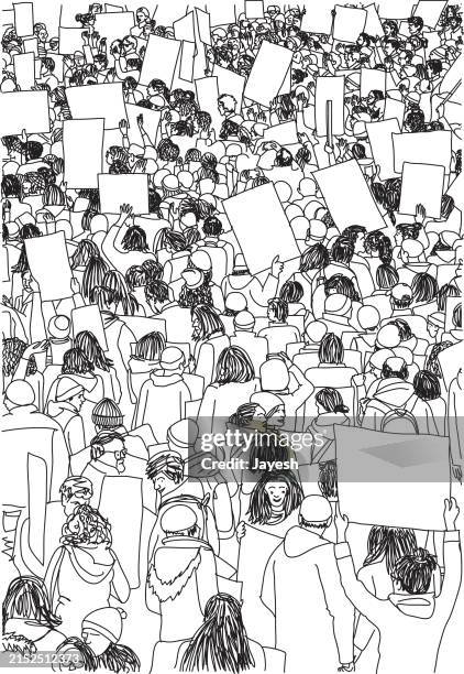illustration von demonstranten, die bei einem protestmarsch für das bewusstsein protestieren, in einem skizzenstil - marsch stock-grafiken, -clipart, -cartoons und -symbole