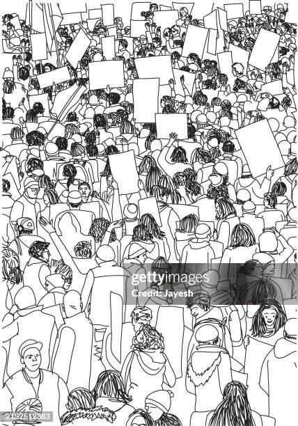illustrations, cliparts, dessins animés et icônes de illustration of protestors protesting at a protest march for awareness in a sketch style - lgbt pride drawing