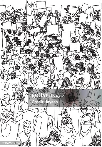 Protestor Drawing Illustration Of Protestors Protesting At A Protest March For Awareness ...