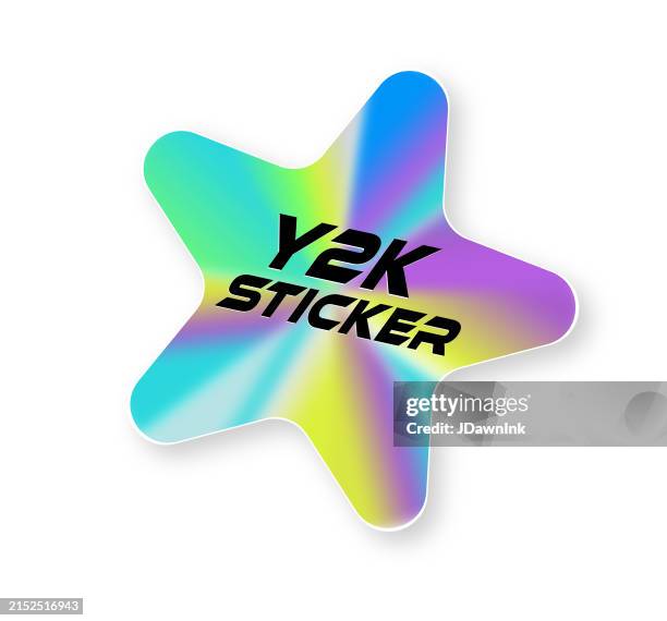 retro 2000s style y2k style holographic star shaped sticker label design template on white background - 2000 stock illustrations