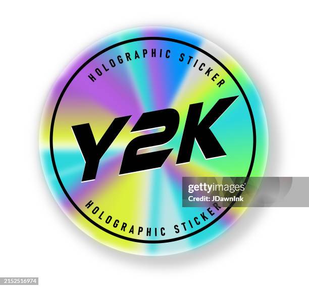 retro 2000s style y2k style holographic circle shaped sticker label design template on white background - 2000 stock illustrations