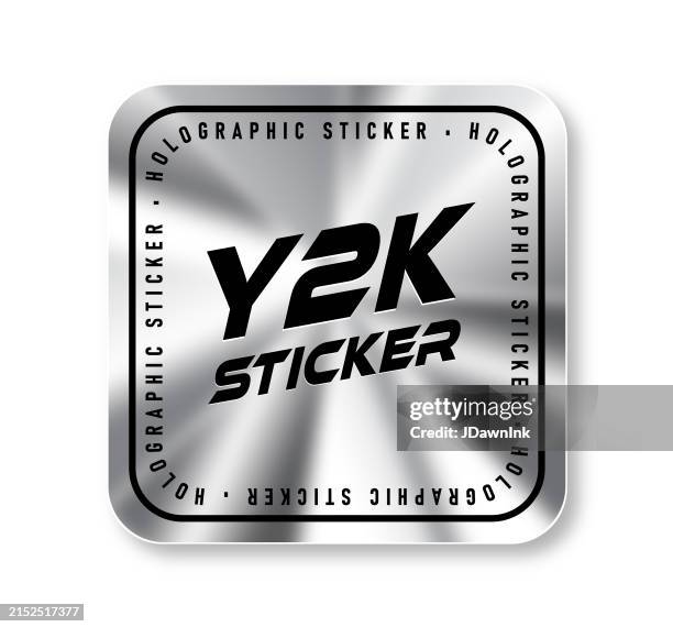 retro 2000s style y2k style holographic silver square with rounded corner shaped sticker label design template on white background - 2000 stock illustrations