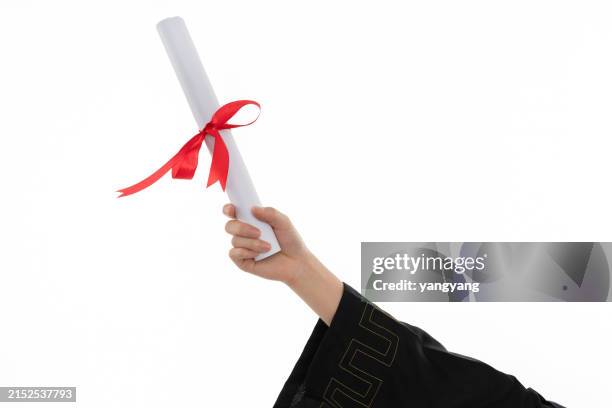 graduates holding their diplomas - diplom stock-fotos und bilder