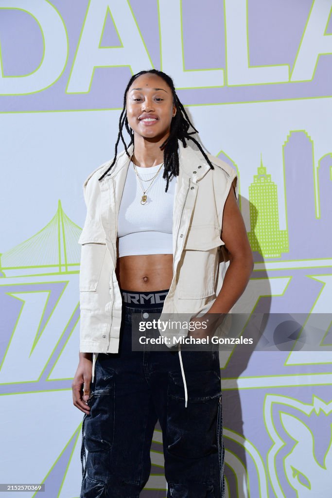 Jaelyn Brown of the Dallas Wings arrives to the arena before the game... News Photo Getty Images