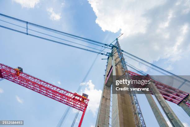 bridge equipment under construction in guizhou, china - musical instrument bridge stock pictures, royalty-free photos & images