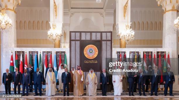 Leaders pose for a family photo as they attend the 33rd Arab League Summit in Manama, Bahrain on May 16, 2024.