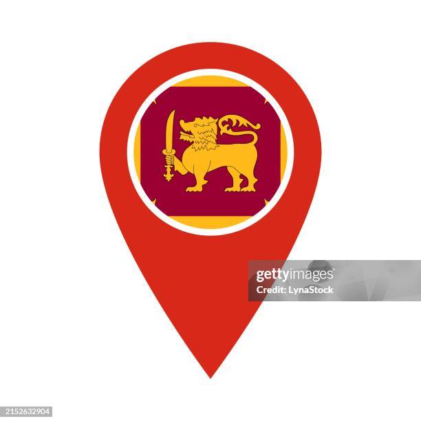 pinpoint vector icon with sri lanka national flag isolated on white background. map pointer symbol for website, gps navigator, apps. illustration in flat design. location marker. geolocation mark on the map. - sri lanka stock illustrations