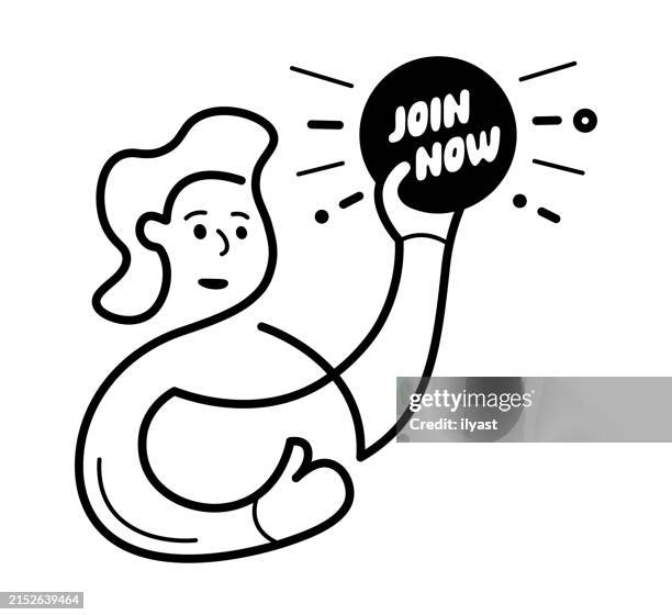 continuous editable line character with join now banner - saas vector stock illustrations