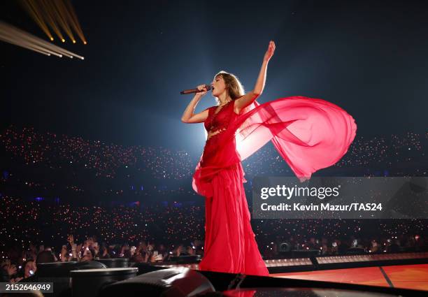 Taylor Swift performs onstage during night four of "Taylor Swift | The Eras Tour" at La Defense on May 12, 2024 in Paris, France.