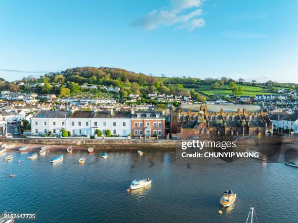 drone view of teignmouth, devon, uk - southwest stock pictures, royalty-free photos & images