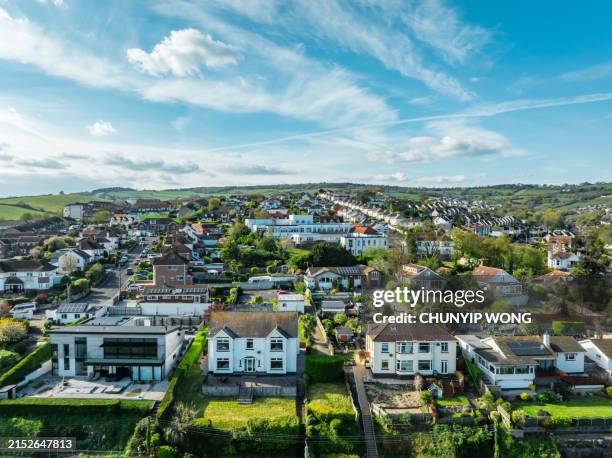 drone view of teignmouth & shaldon, devon, uk - dawlish stock pictures, royalty-free photos & images