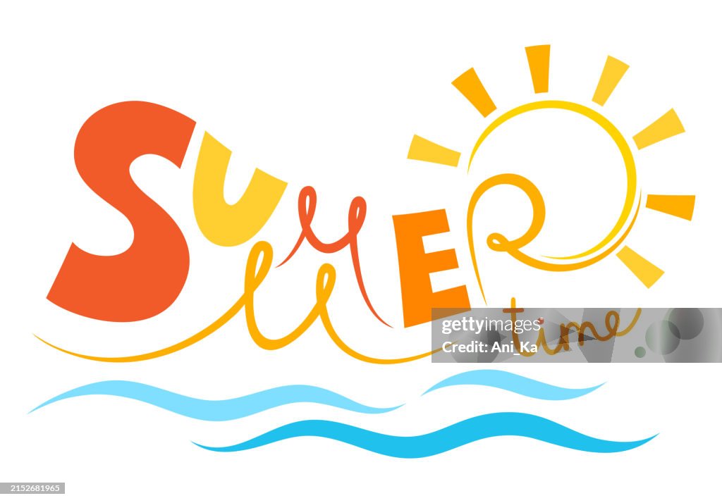 Setting Sun Lettering Lettering Composition With Sun And Waves High-Res Vector Graphic ...