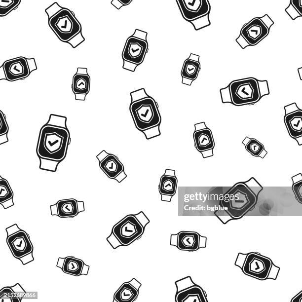 secure smartwatch. seamless pattern. icons on white background - quality control approved stock illustrations
