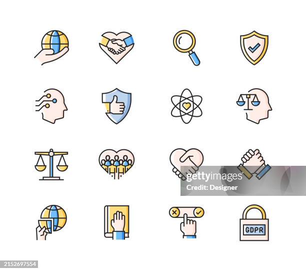 simple business ethics line icon set. trust, responsibility, integrity, honesty, cooperation. - morality stock illustrations