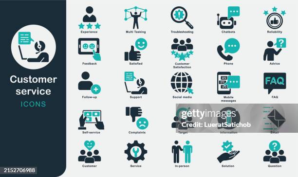 ilustrações de stock, clip art, desenhos animados e ícones de customer service solid icons collection.containing customer satisfied, phone, chatbots, feedback, assistance, mobile messages, experience, self- service, operator, technical support, follow-up, faq - cliente irritado