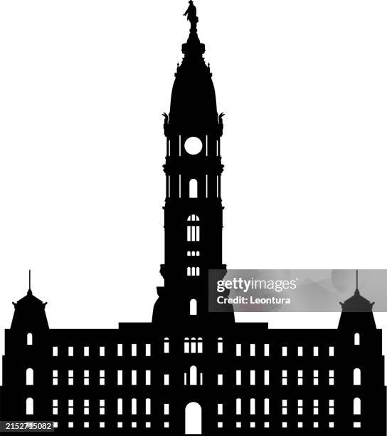 illustrazioni stock, clip art, cartoni animati e icone di tendenza di silhouette del municipio di filadelfia - comune