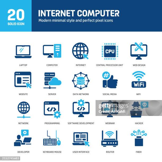 ilustrações de stock, clip art, desenhos animados e ícones de internet computer glyph solid icons. containing computer, software, internet, it support solid icons collection. vector illustration. for website design, logo, app, template, ui, etc. - loading vector