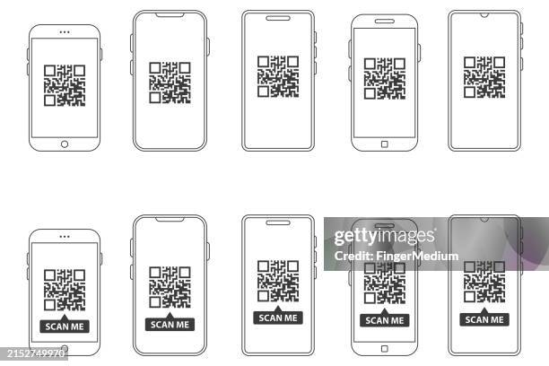 Phone Code Graphic Scanning Qr Code With Smart Phone Vector Set High-Res Vector Graphic ...