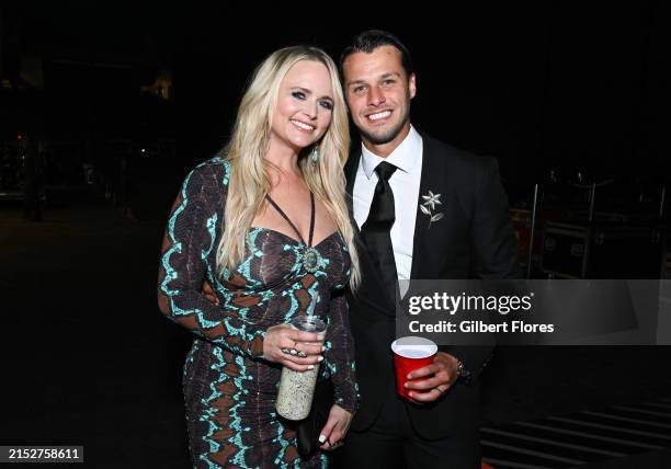 Miranda Lambert and Brendan McLoughlin backstage at the 59th Academy of Country Music Awards from Ford Center at The Star on May 16, 2024 in Frisco,...