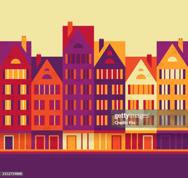 historic buildings downtown city vibrant color - old apartment building exterior stock illustrations