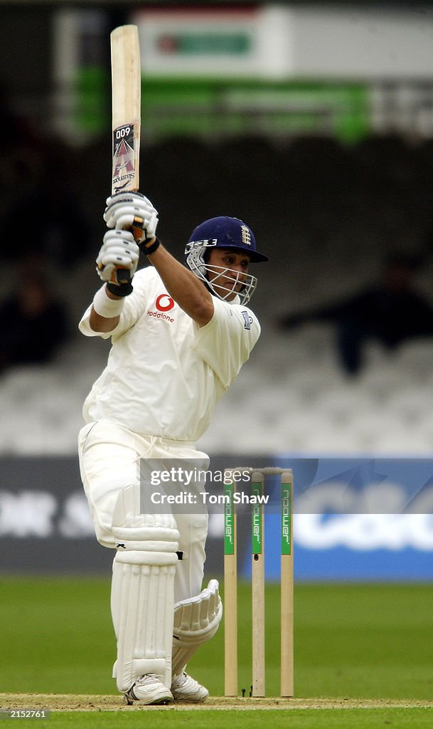 Mark Butcher Mark Butcher of England hits out during the first day of the first ...