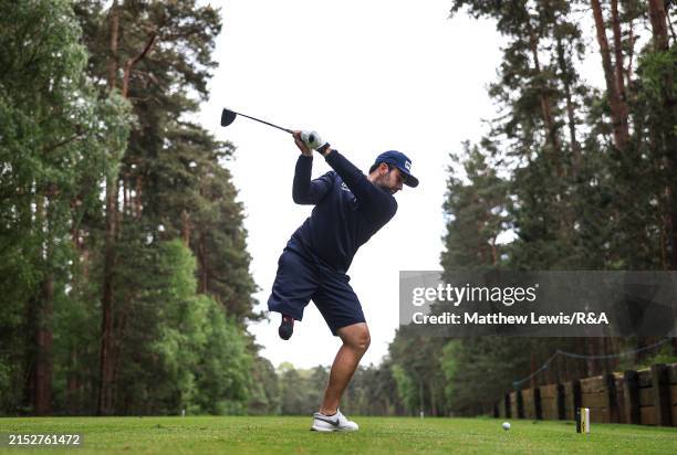 Juan Postigo Arce of Spain tees off on the 9th hole during a practice round ahead of the G4D Open at Woburn Golf Club on May 13, 2024 in Woburn,...