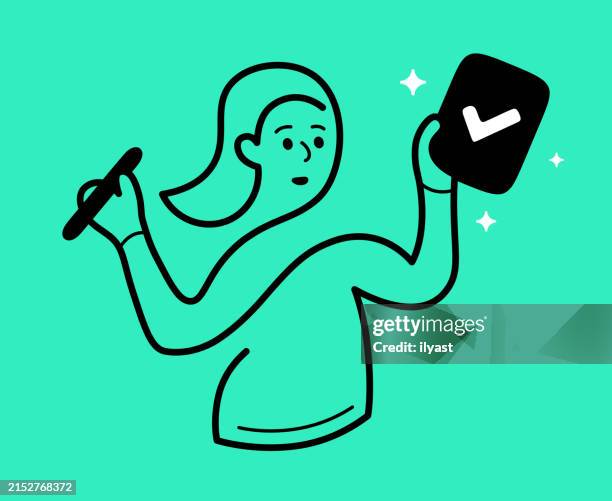 ilustraciones, imágenes clip art, dibujos animados e iconos de stock de carácter de línea editable continuo con nota de aprobación - business person handing over a letter