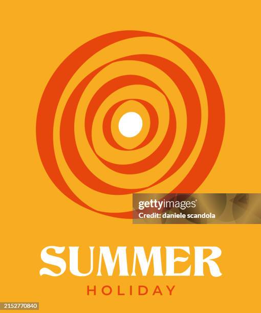 ilustraciones, imágenes clip art, dibujos animados e iconos de stock de banner retro con sol y rayos al estilo de los años 70. - solsticio de verano