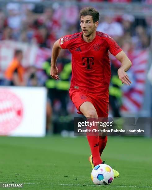Leon Goretzka of FC Bayern Muenchen runs with the ball during the Bundesliga match between FC Bayern München and VfL Wolfsburg at Allianz Arena on...