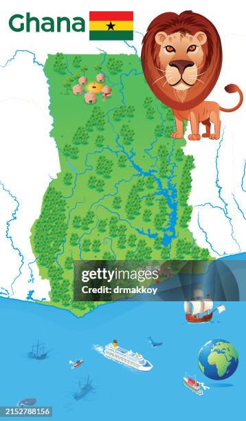 ghana map and lion - ghana stock illustrations