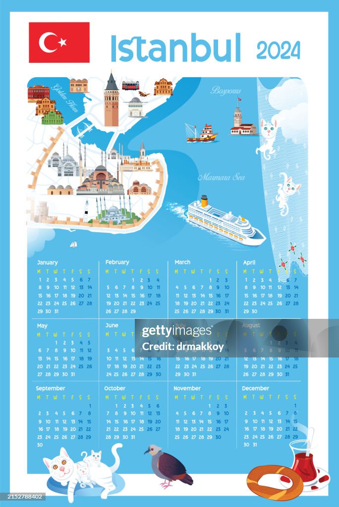 Istanbul Travel Map Scenic 2024 Calendar