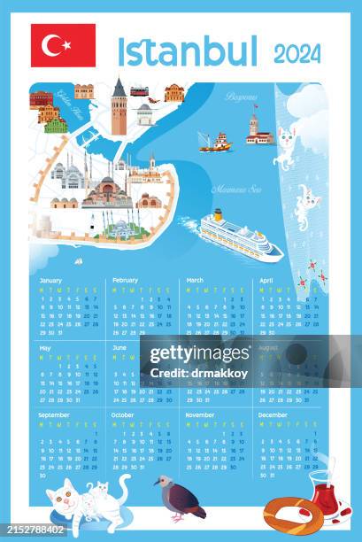 istanbul travel map scenic 2024 calendar - grand bazaar stock illustrations